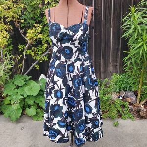 Chic Floral Midi Dress in Blue and Black